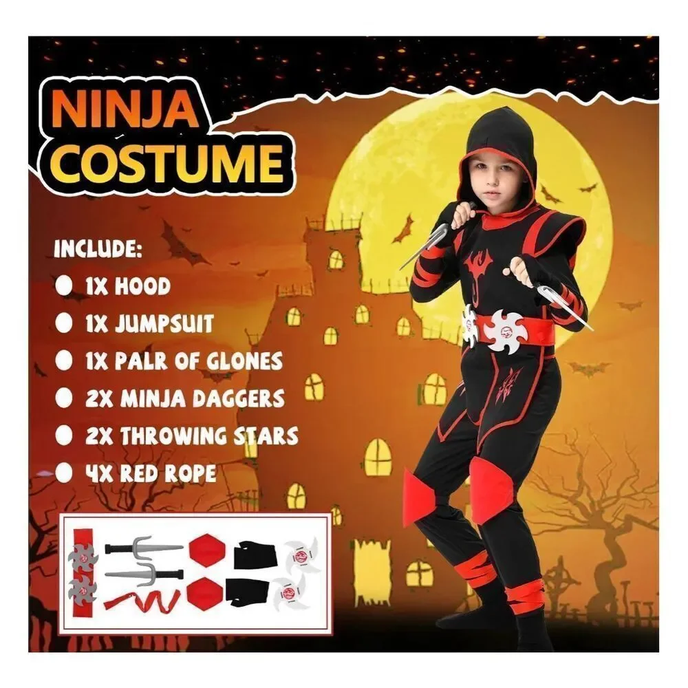 NEW Ninja Halloween Costume Kids Dress Up Accessories S 5-7yrs